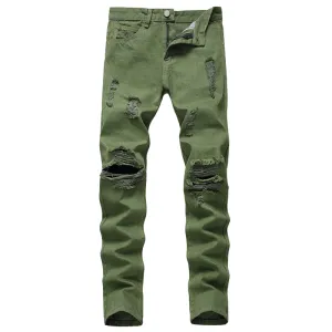 New Men's Ripped Jeans Mid Waisted Jeans Thickened Straight Pants