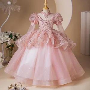 New style birthday party girl princess dress sequin pink elegant evening dress