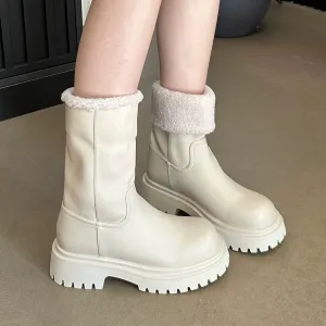 New Thick-soled Women's Winter Fleece Thickened Lambswool Snow Medium Boots