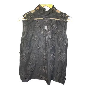 Nicole Farhi Black Mesh Embroidered Sleeveless Top UK Size 12
