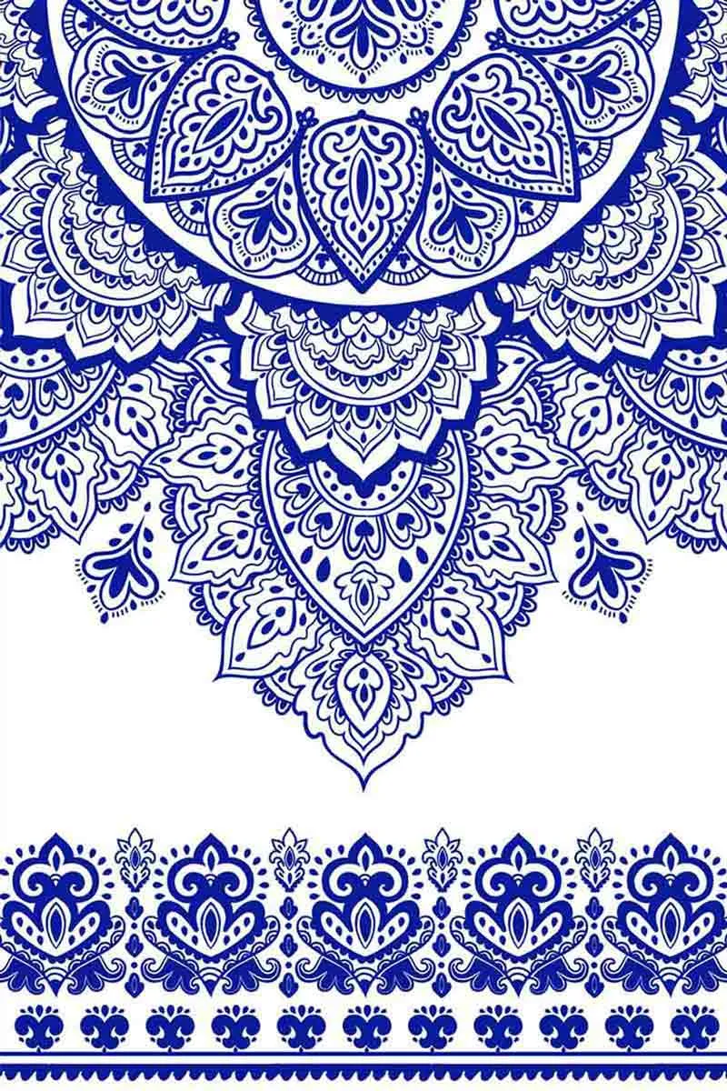 Nirvana Zoe White & Blue Geometric Boho Print T-Shirt - Women
