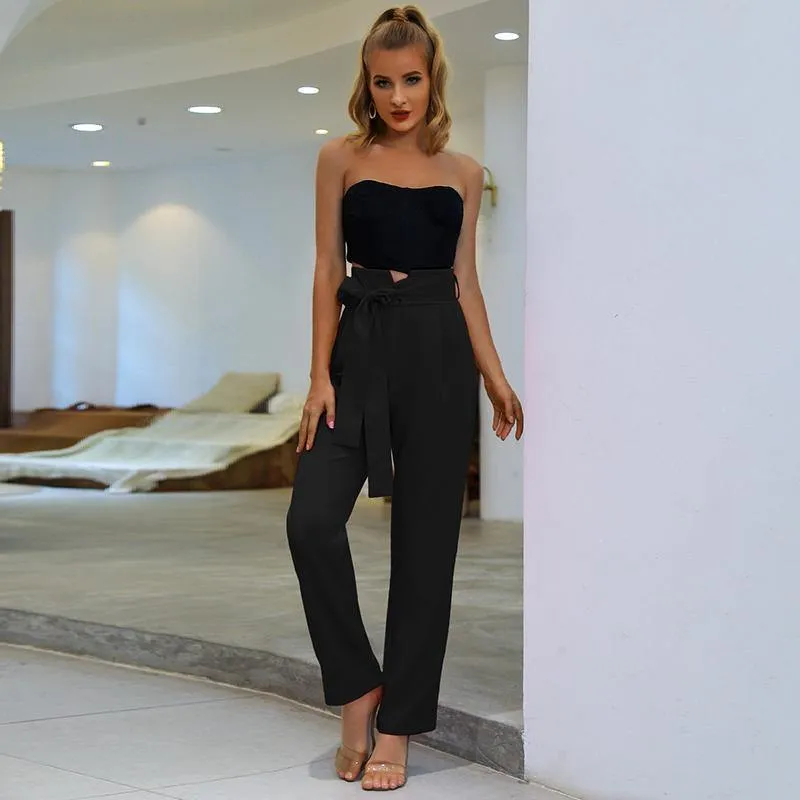 Notched Waist Belted Fold Pleat Pants