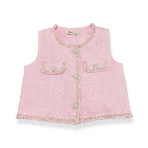 Novelty Button Tweed Vest -pink