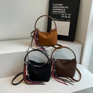 Nubuck Leather Women Handbags Small Zipper Tassel Rope Accessories Tote Bags
