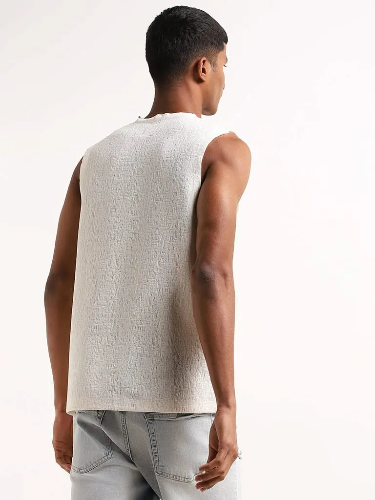 Nuon Off-White Relaxed Fit Marble Textured Cotton Blend Vest