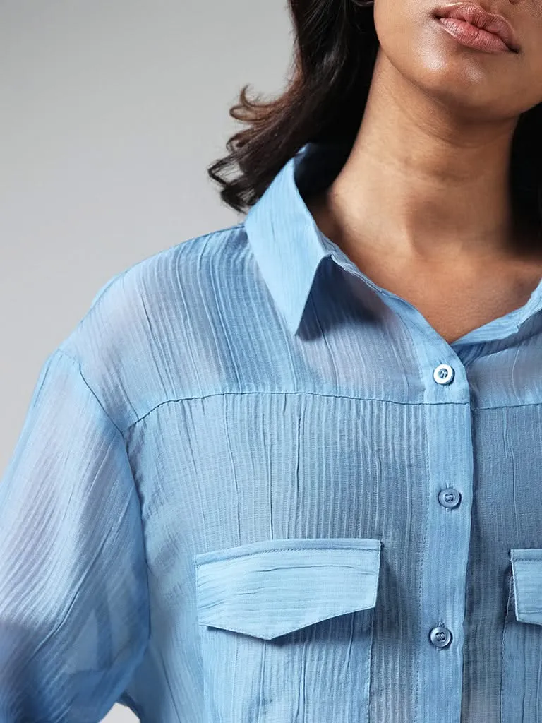 Nuon Solid Blue Crop Shirt