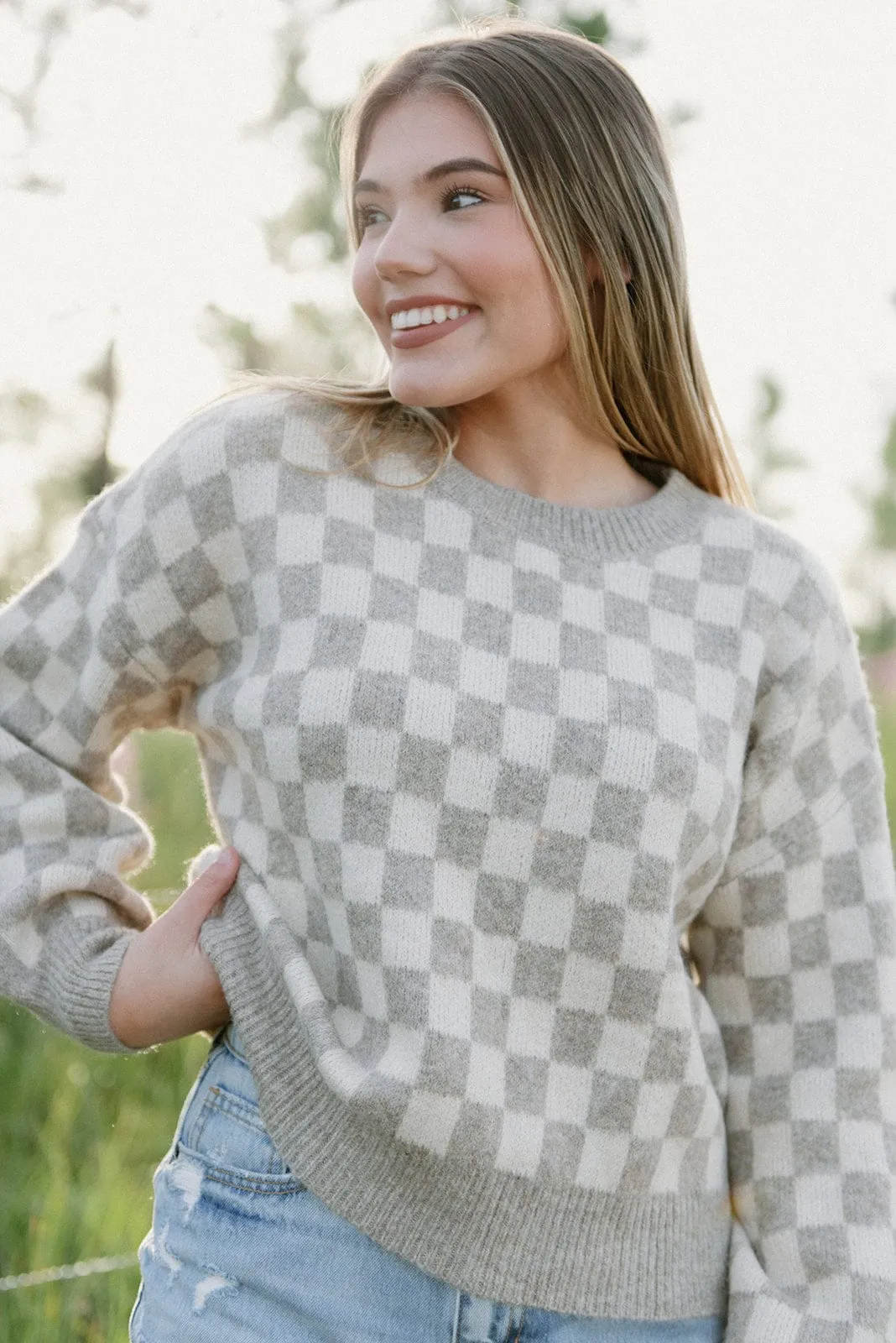 Oatmeal Checkered Sweater