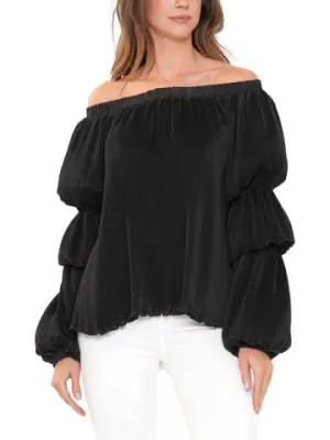 Off the Shoulder Top with Double Pleated Sleeves