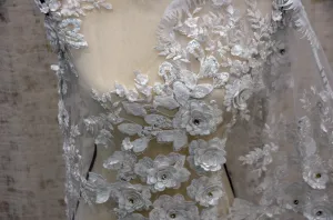 Off White Bridal Lace Fabric | EA2581 | Off White Embroidery Lace Fabric | 50" Wide | Wedding Beaded Lace Fabric |
