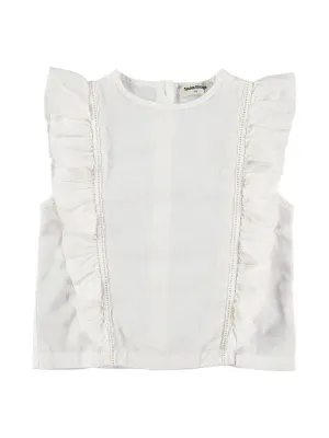 Off White Sleeveless Ruffled Blouse
