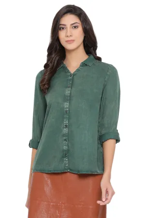 Olive Denim Casual Winter Shirt