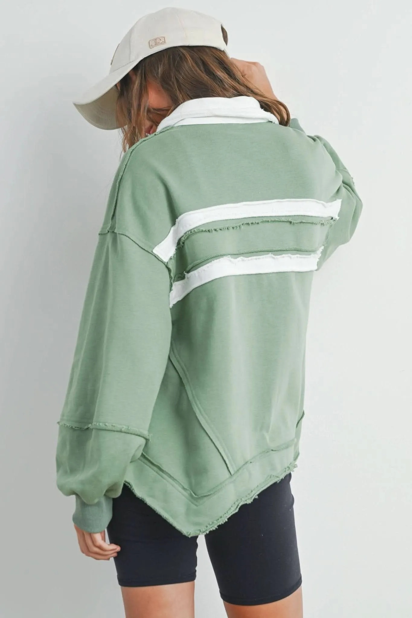 Olive   Ivory Collared Pullover Sweatshirt