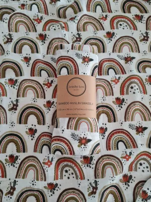 Olive Rainbow Bamboo Muslin Swaddle