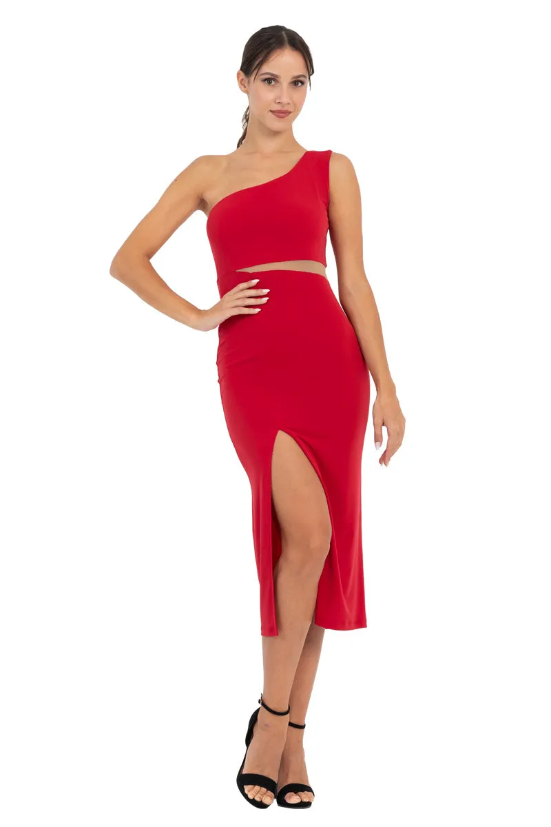 One-Shoulder Midi Dress With Side Cutout