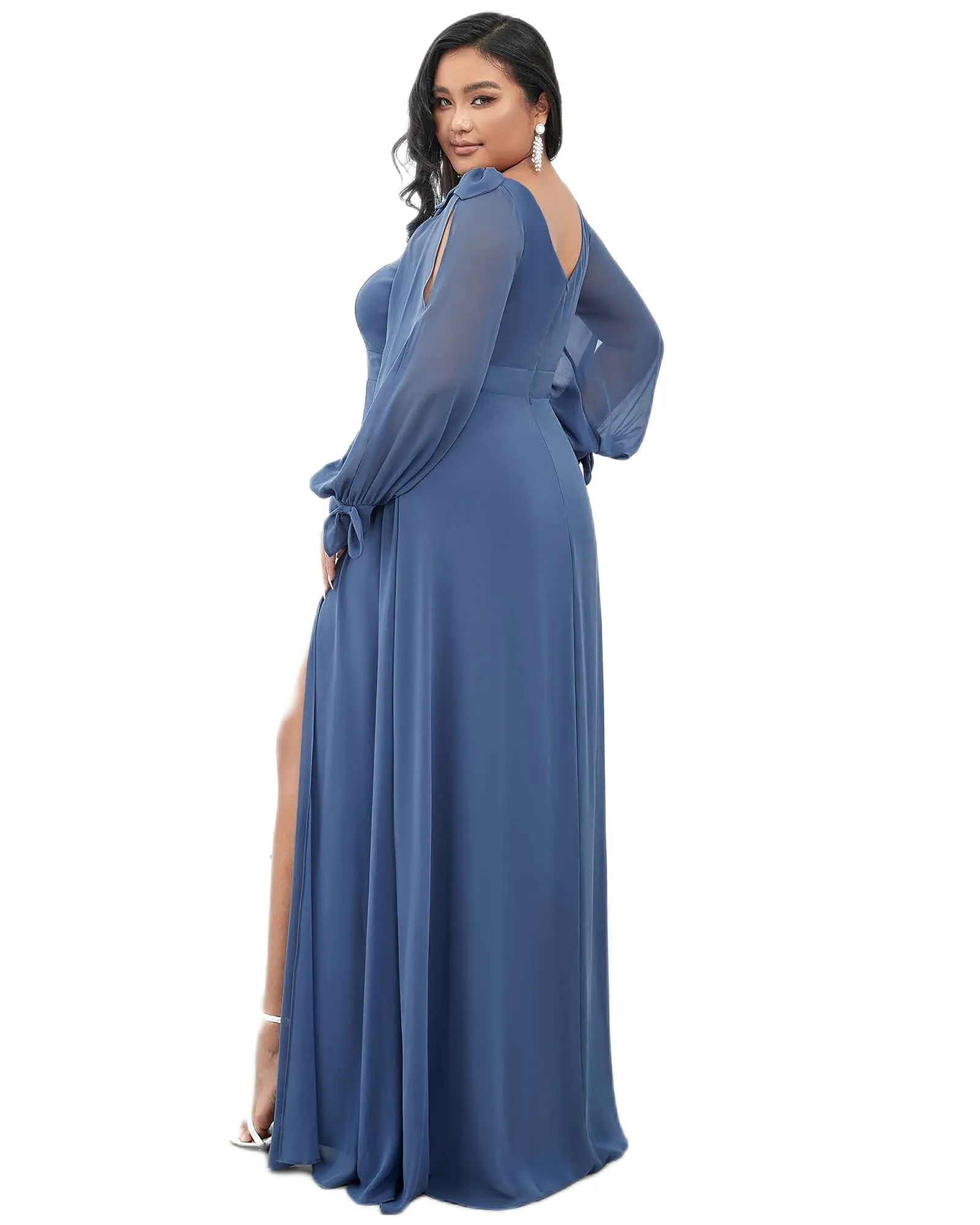 Open Lantern Sleeve A-Line Bridesmaid Dress | Dusty Navy