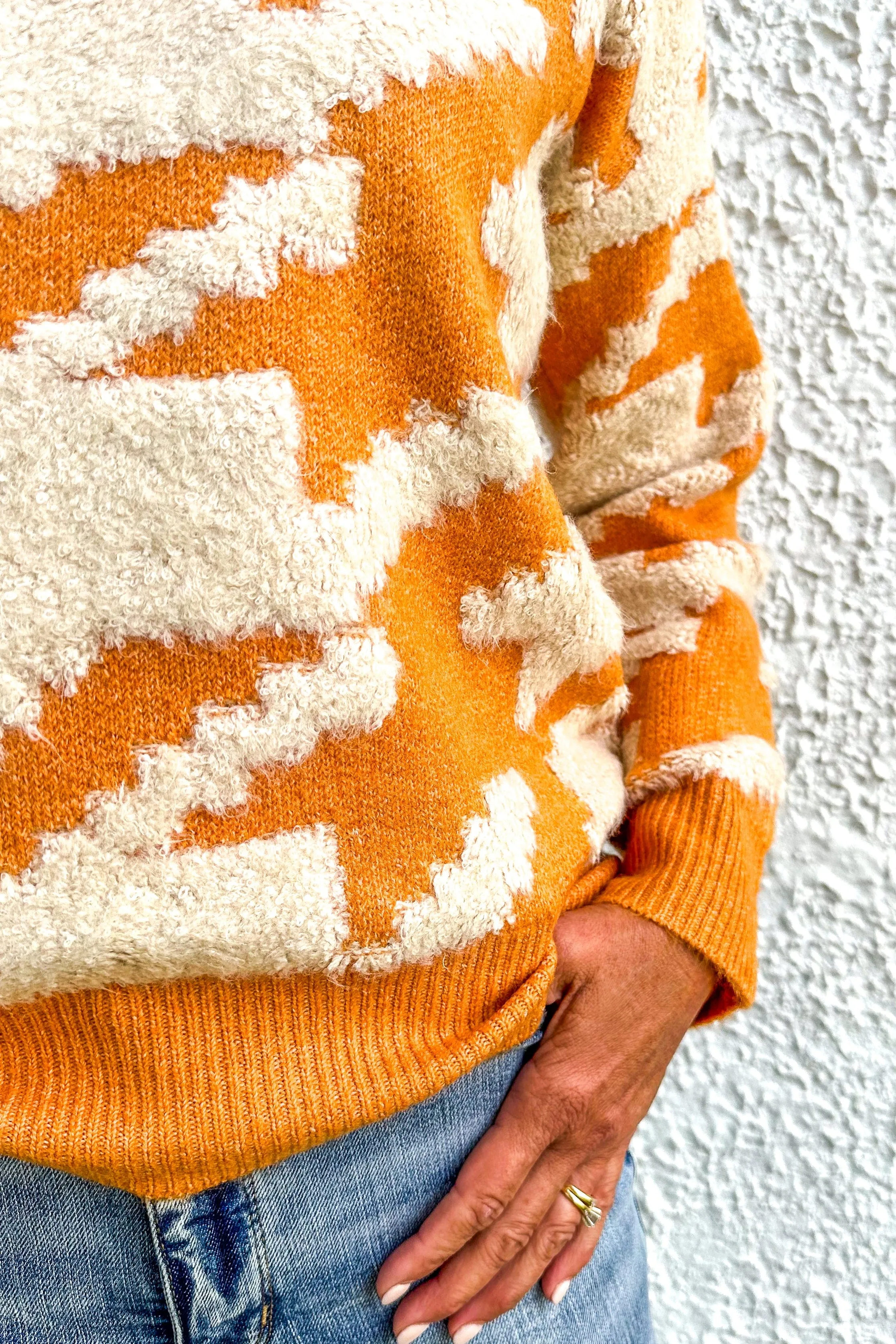 Orange & Almond Houndstooth Sweater