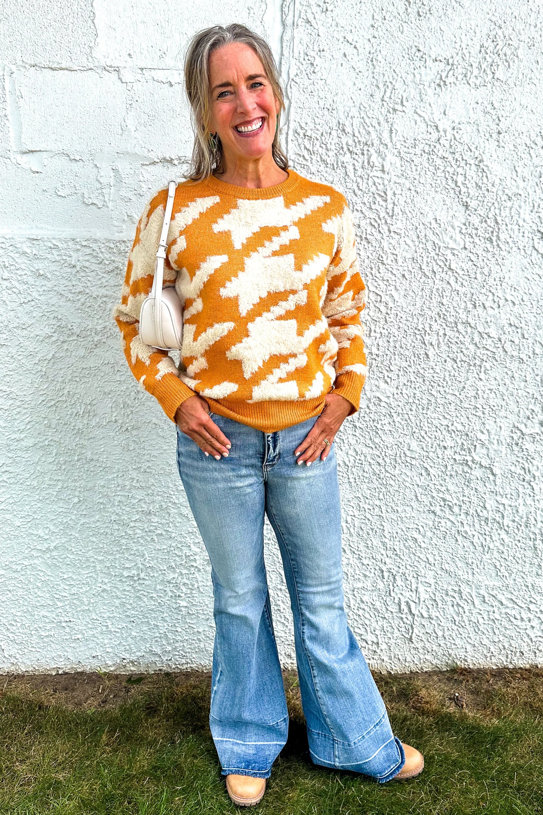 Orange & Almond Houndstooth Sweater
