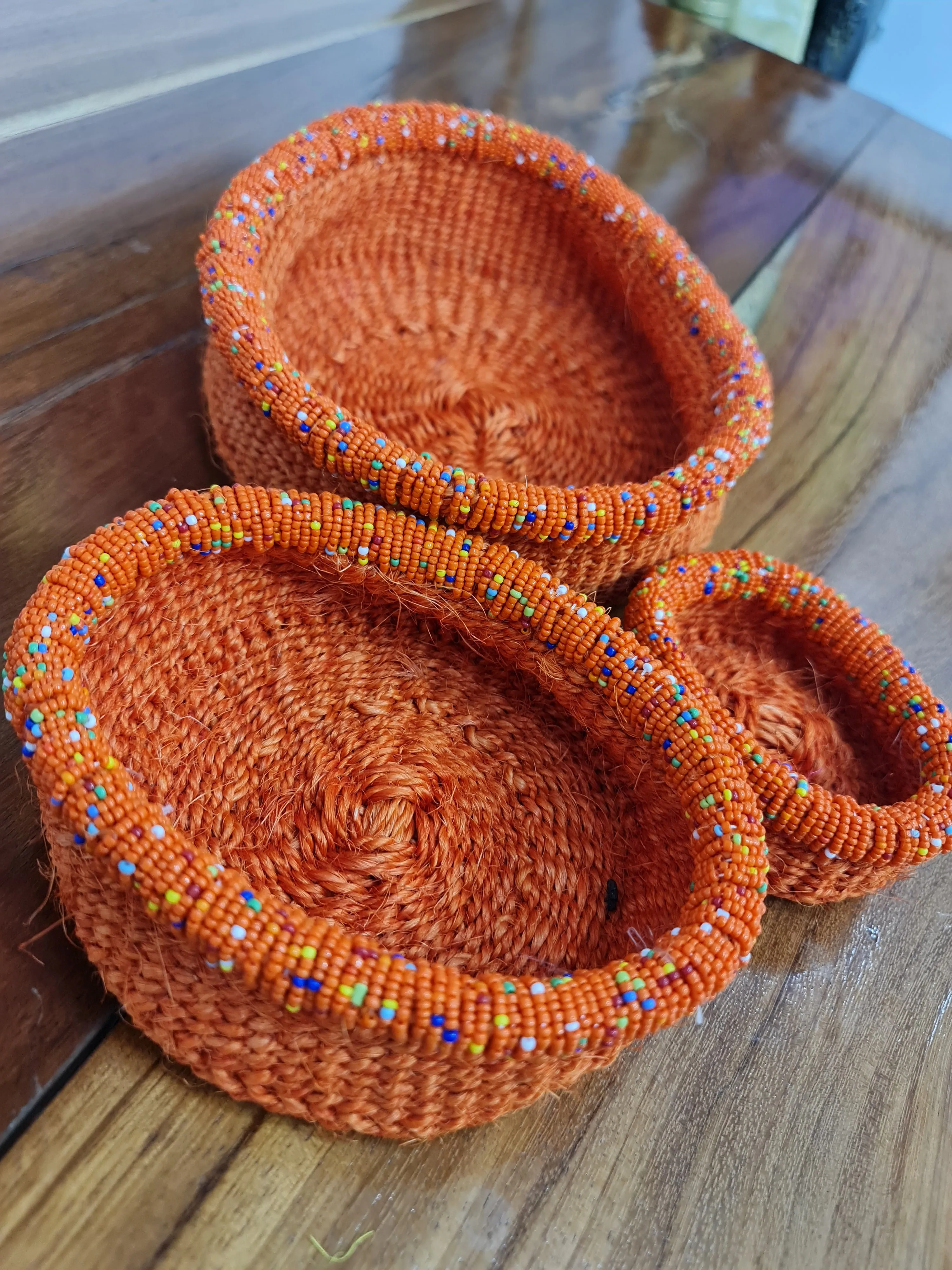 Orange Beaded Rim Basket Set