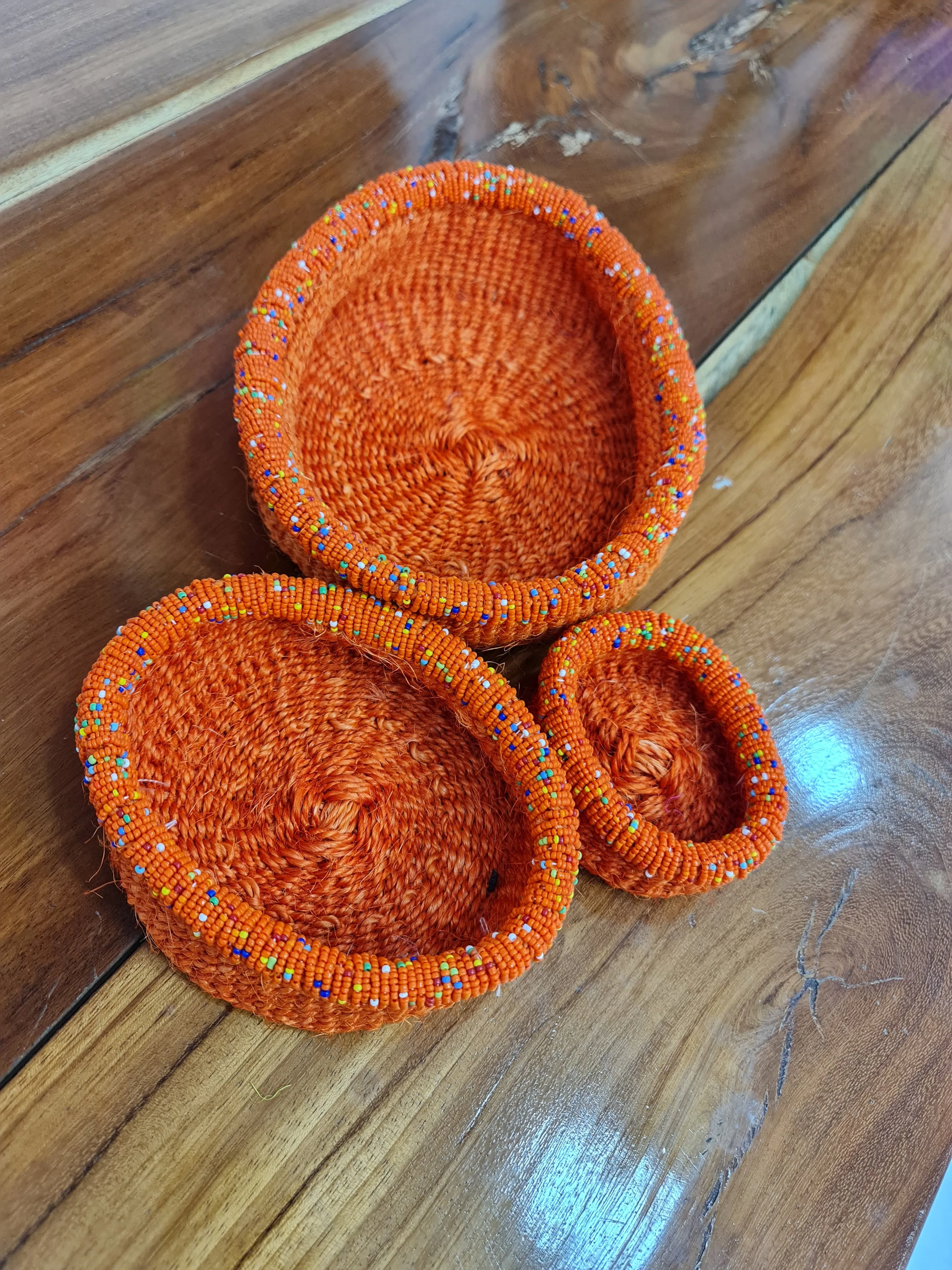 Orange Beaded Rim Basket Set