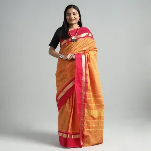 Orange - Traditional Chettinad Kandangi Cotton Saree with Zari Border