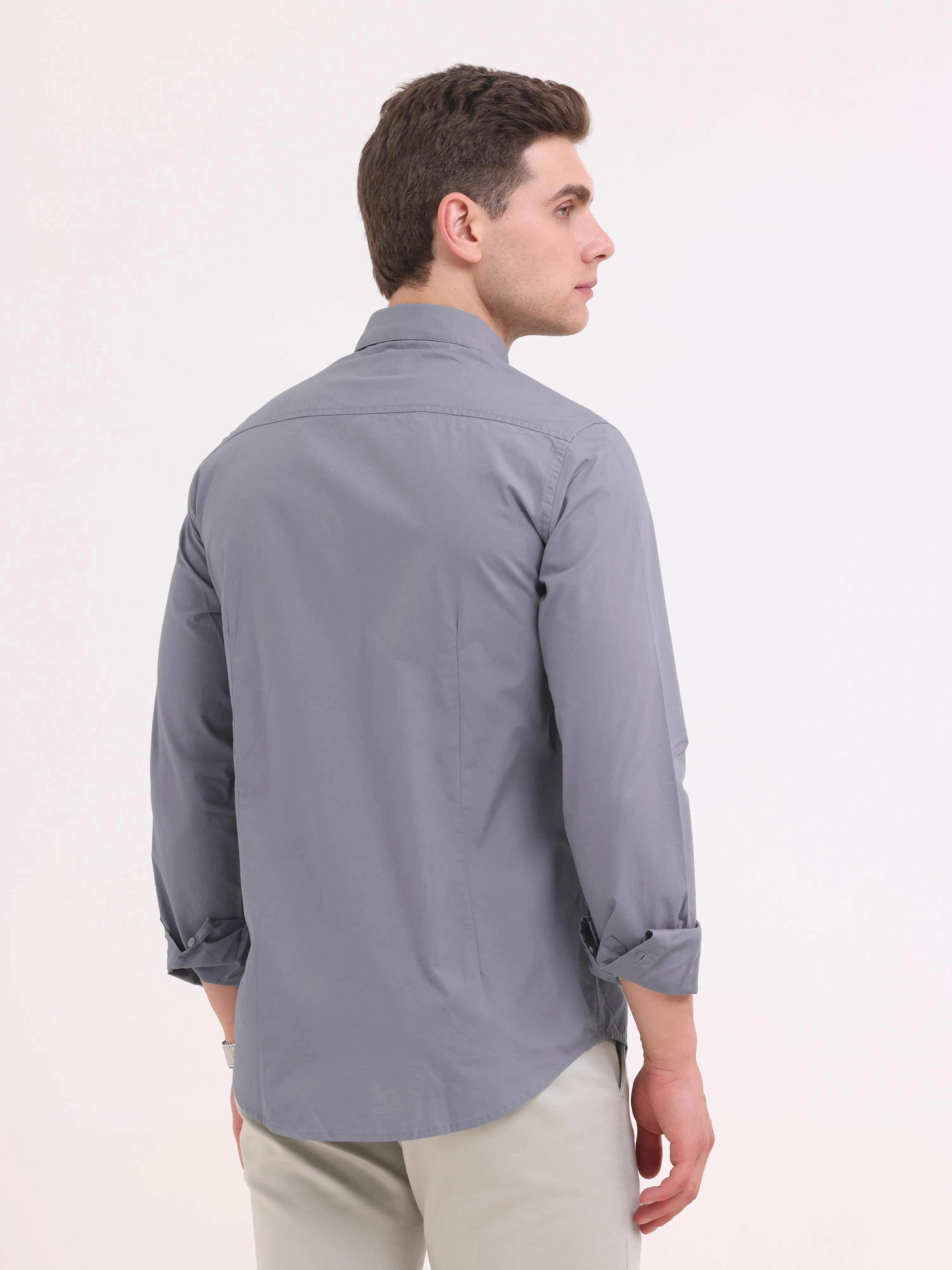 Orchida Plain Full Sleeve Poplin Shirt - Gray