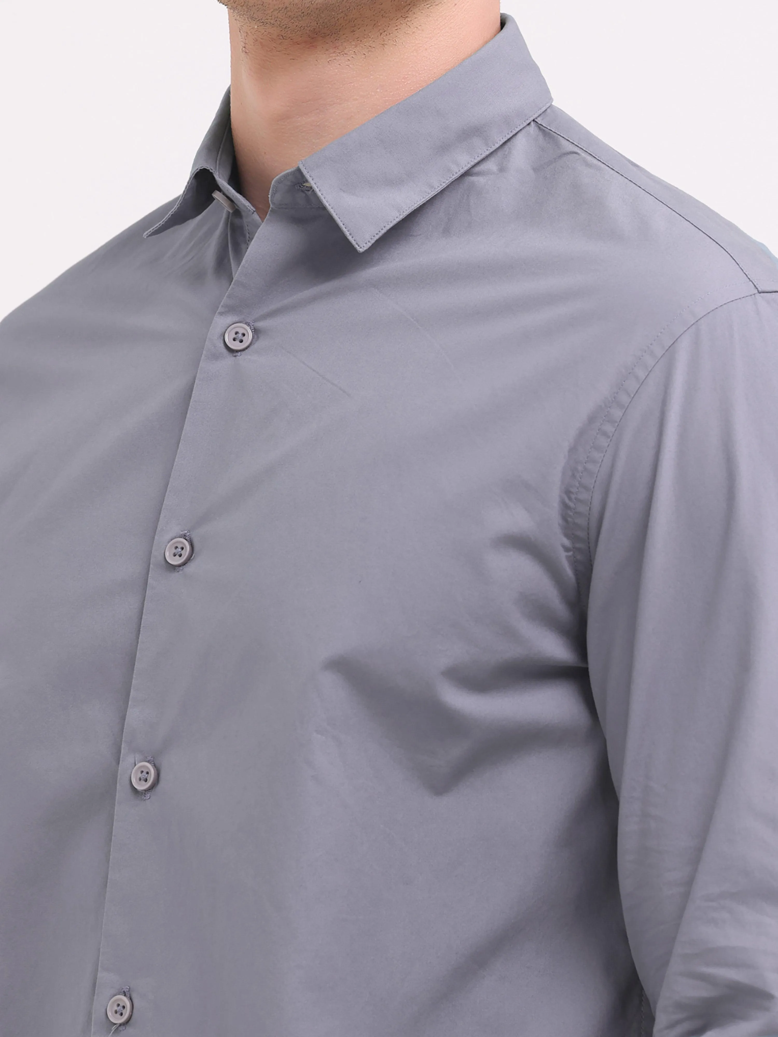 Orchida Plain Full Sleeve Poplin Shirt - Gray