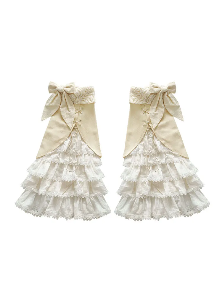 Original design long strap bow layered princess lace slimming leg sleeves