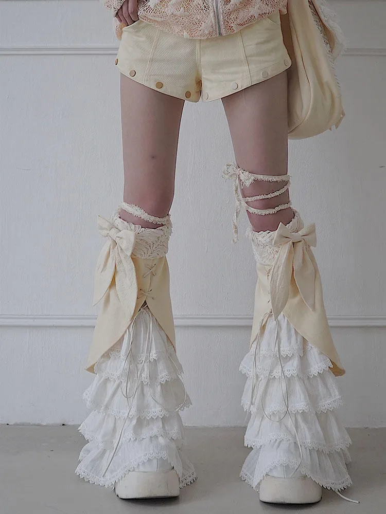Original design long strap bow layered princess lace slimming leg sleeves