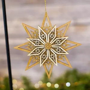 Ornament - 5 Layer Star Detail with Brown Accent 13cm