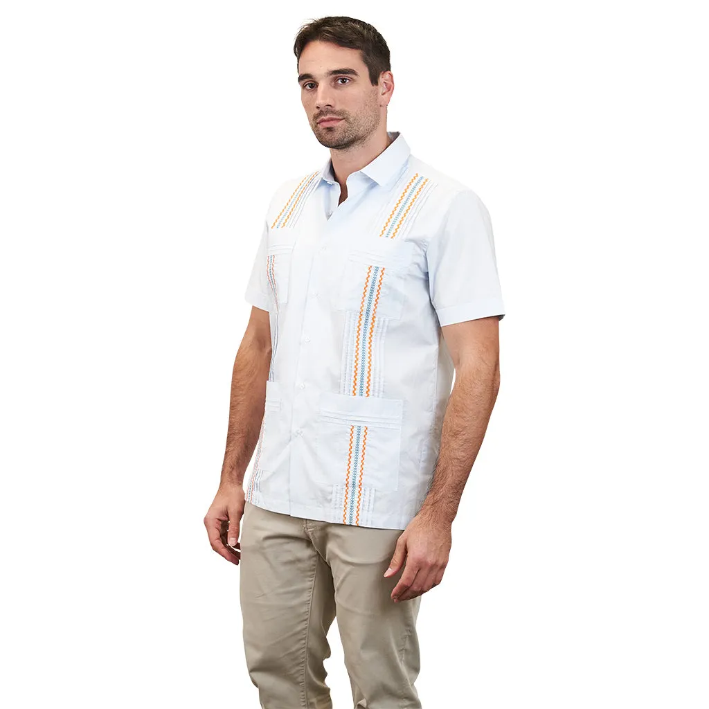 Panama Classic Guayabera - Teal & Orange