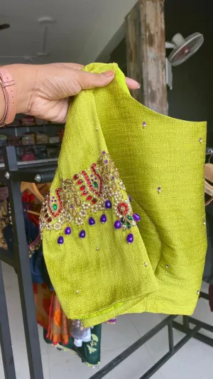 Parrot green silk embroidery hand worked blouse
