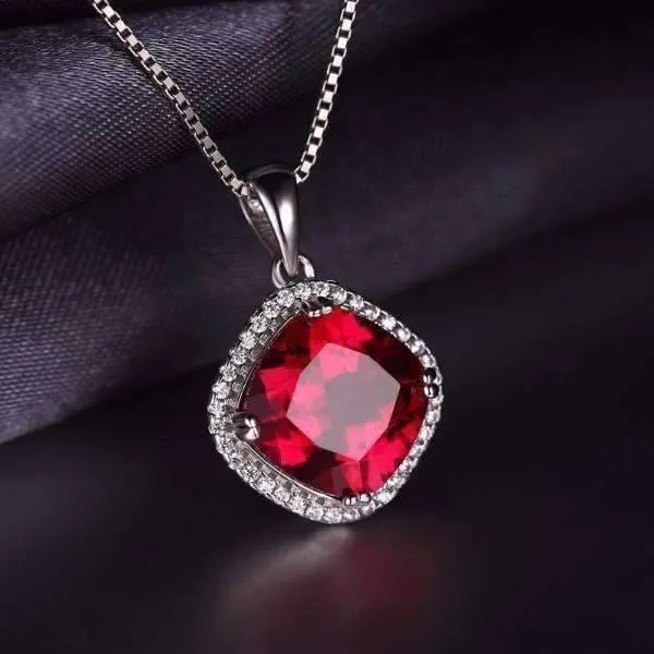 Passion Rubellite Cushion Cut 6.8CTW IOBI Precious Gems Halo Pendant Necklace