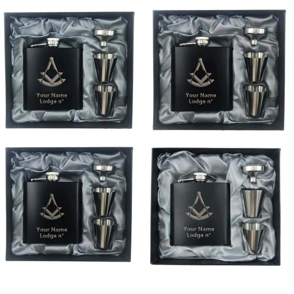 Past Master Blue Lodge Flask - 2 Shot Glasses & Funnel
