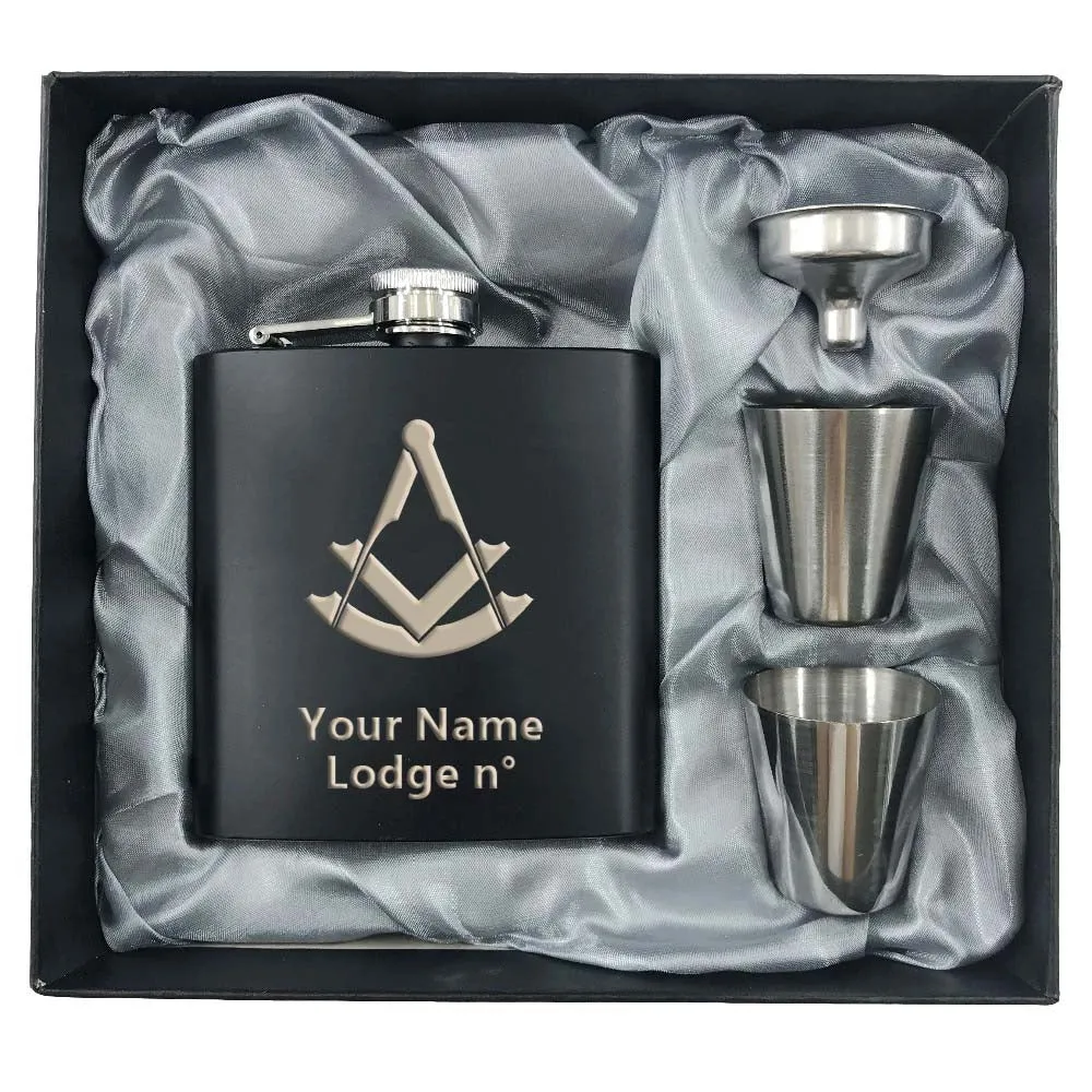Past Master Blue Lodge Flask - 2 Shot Glasses & Funnel