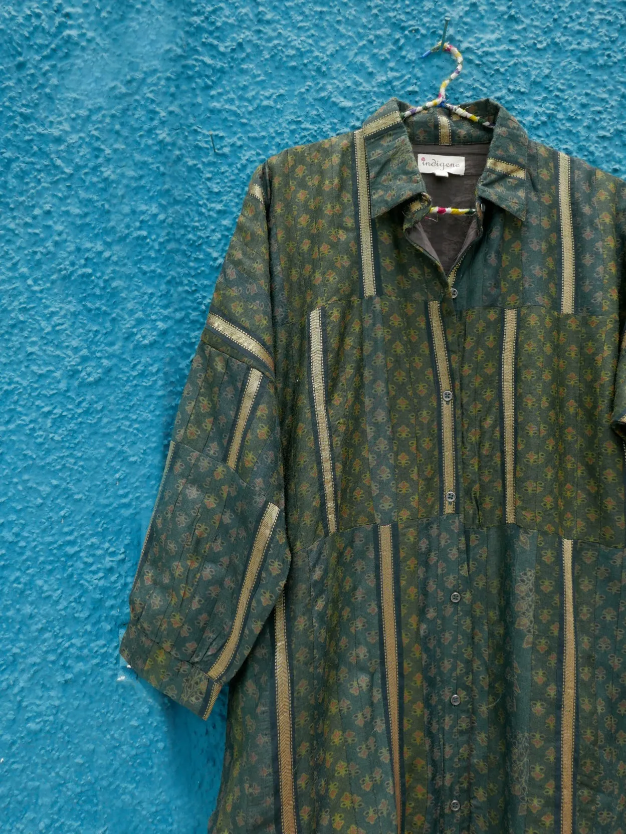 Patchworked silk long shirt