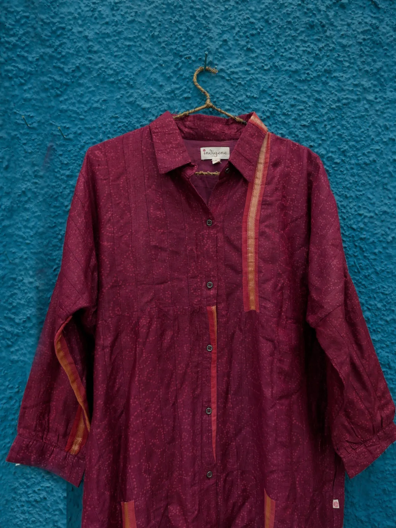 Patchworked silk long shirt