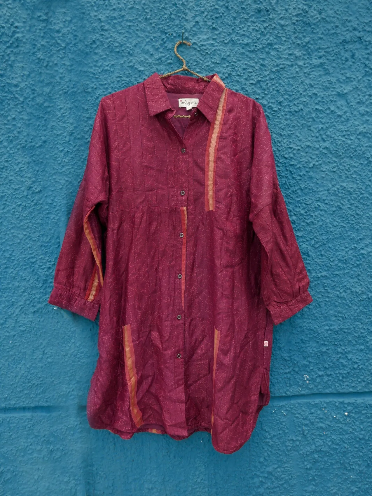 Patchworked silk long shirt
