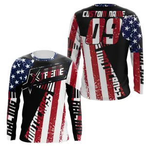 Patriotic Motocross Jersey Personalized UPF30  Extreme MX Racing Motorcycle American Flag 3D Long Sleeve