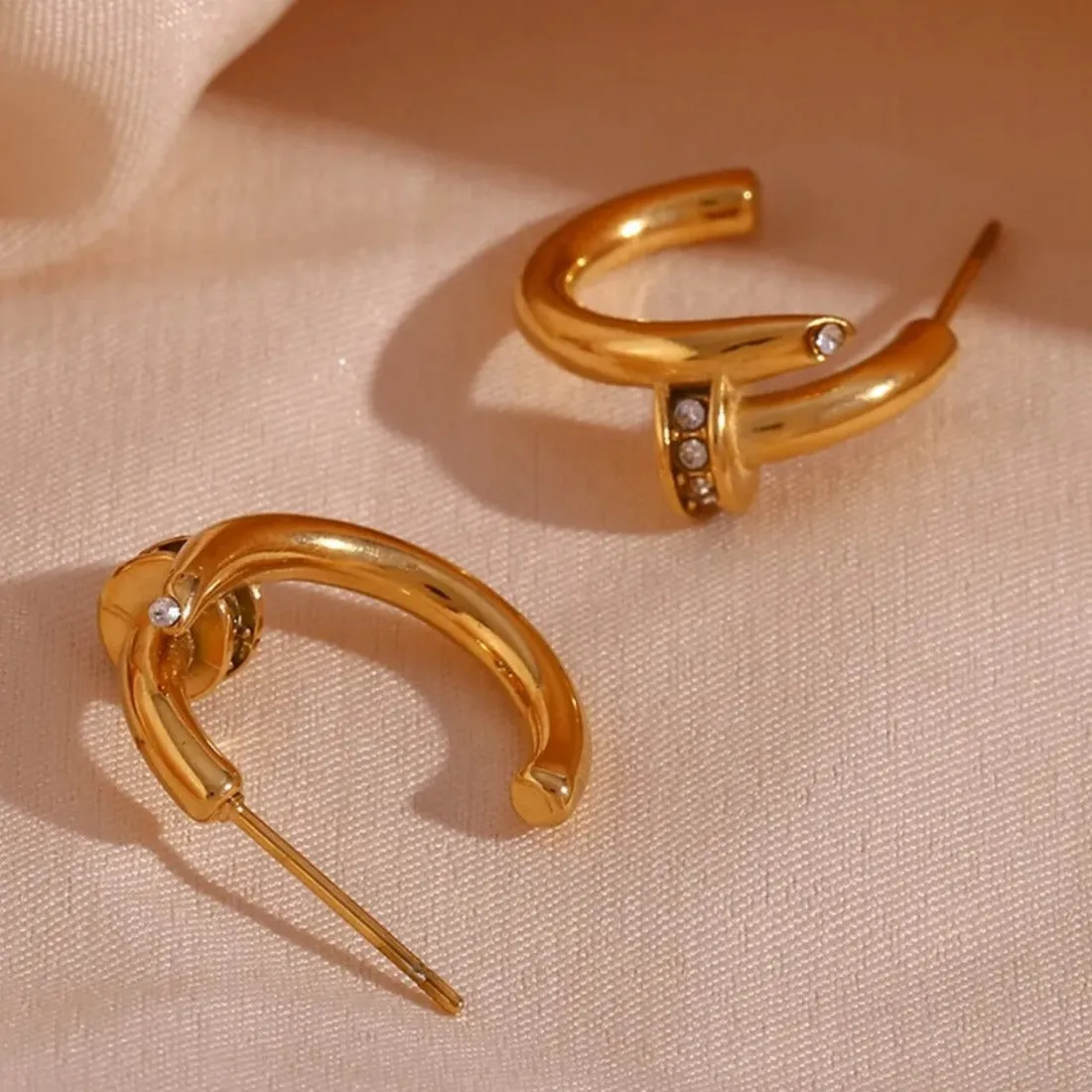 Pave CZ Nail Hoops Stud Earrings