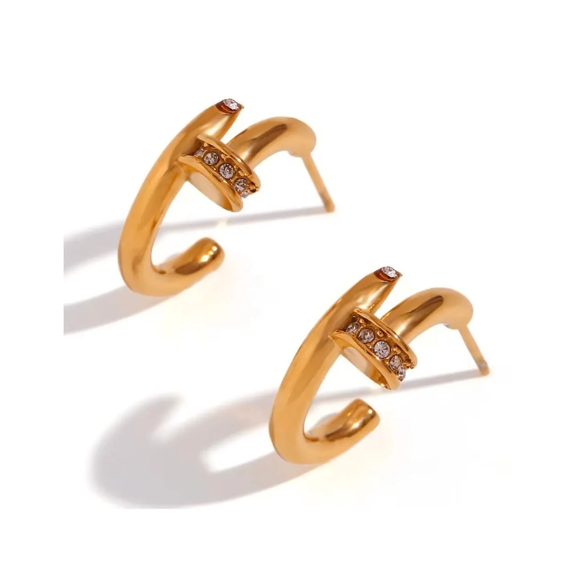 Pave CZ Nail Hoops Stud Earrings