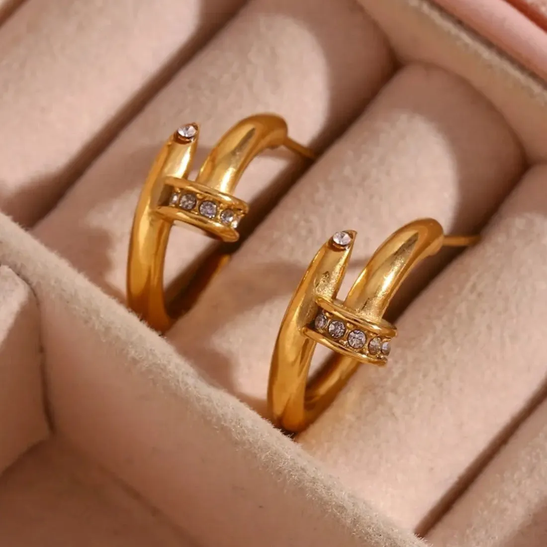 Pave CZ Nail Hoops Stud Earrings