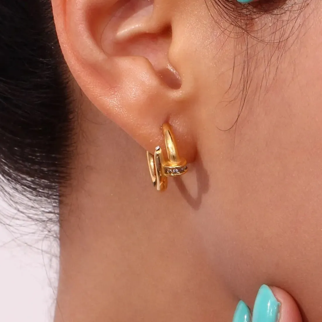Pave CZ Nail Hoops Stud Earrings
