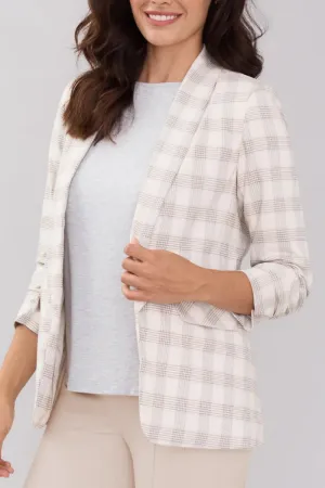 Peace of Cloth Lapel Collar Ruched Sleeve Plaid Crepe Blazer