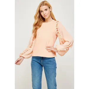 Peach Pleated Sleeve Knit Tee