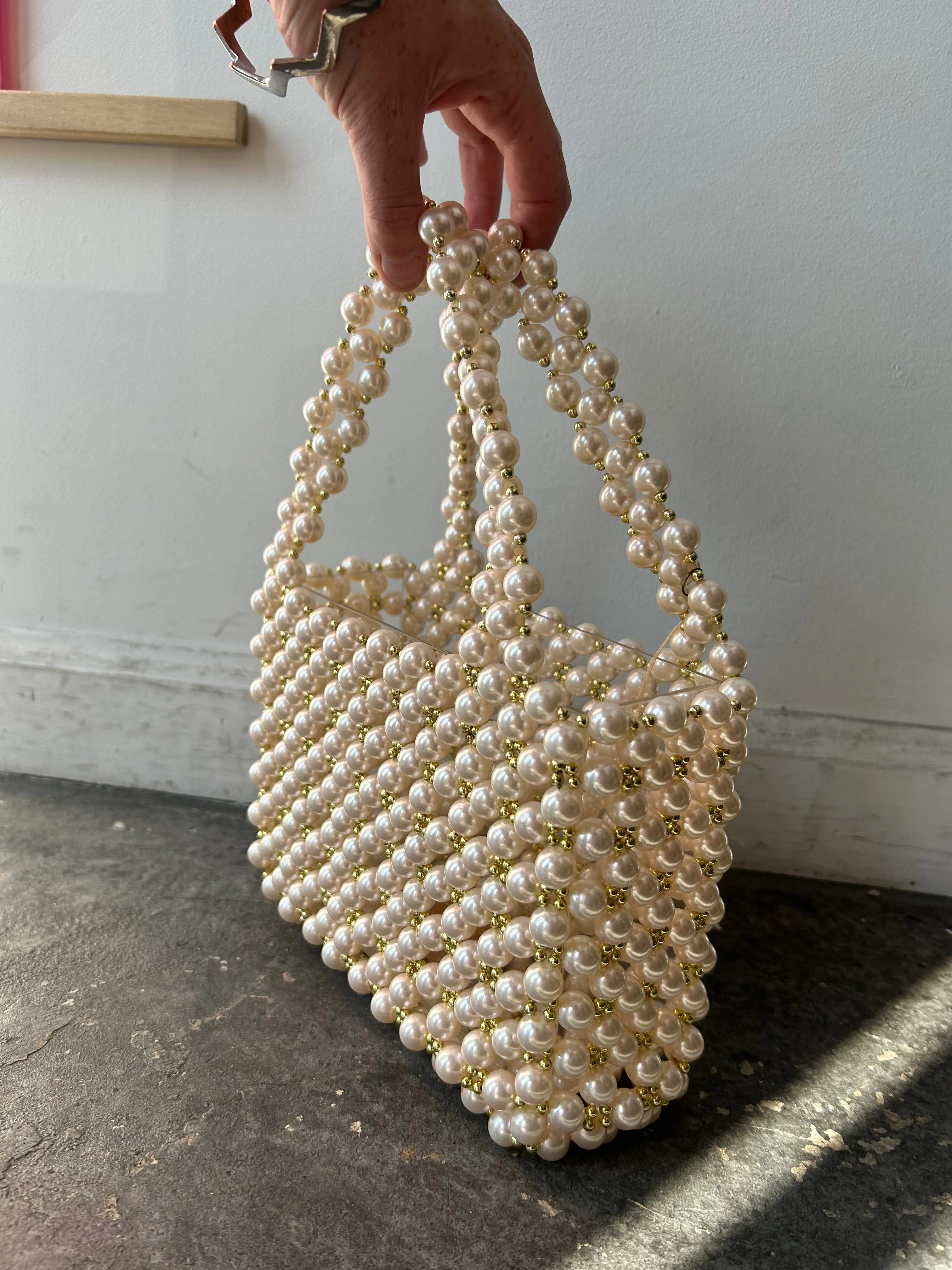 Pearl and Gold Beaded Party Bag