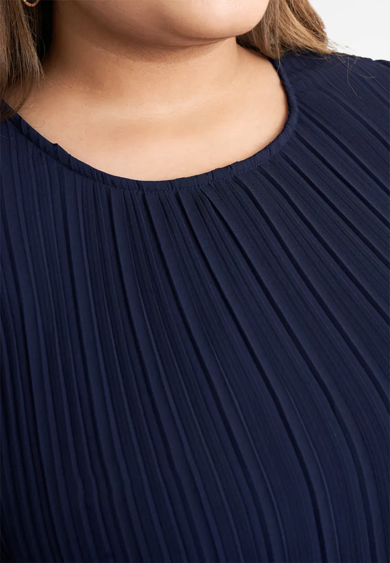 Pearly Chiffon Pleated Pants Set - Navy Blue