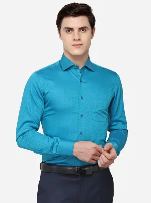 Pecock Blue Dobby Slim Fit Formal Shirt | Metal