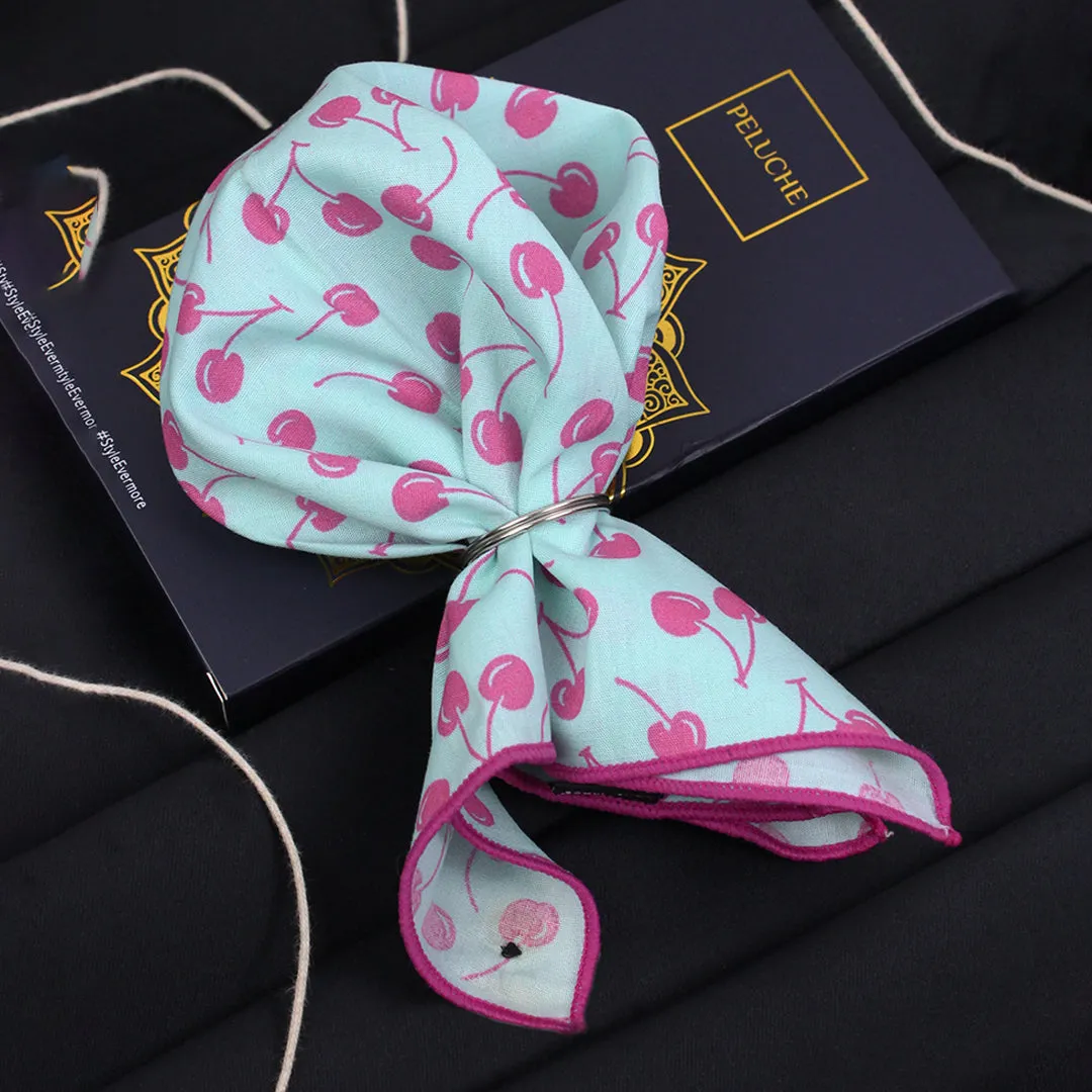 Peluche Plump Cherries  Light Blue and Pink Colored Pocket Square for Men