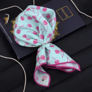 Peluche Plump Cherries  Light Blue and Pink Colored Pocket Square for Men