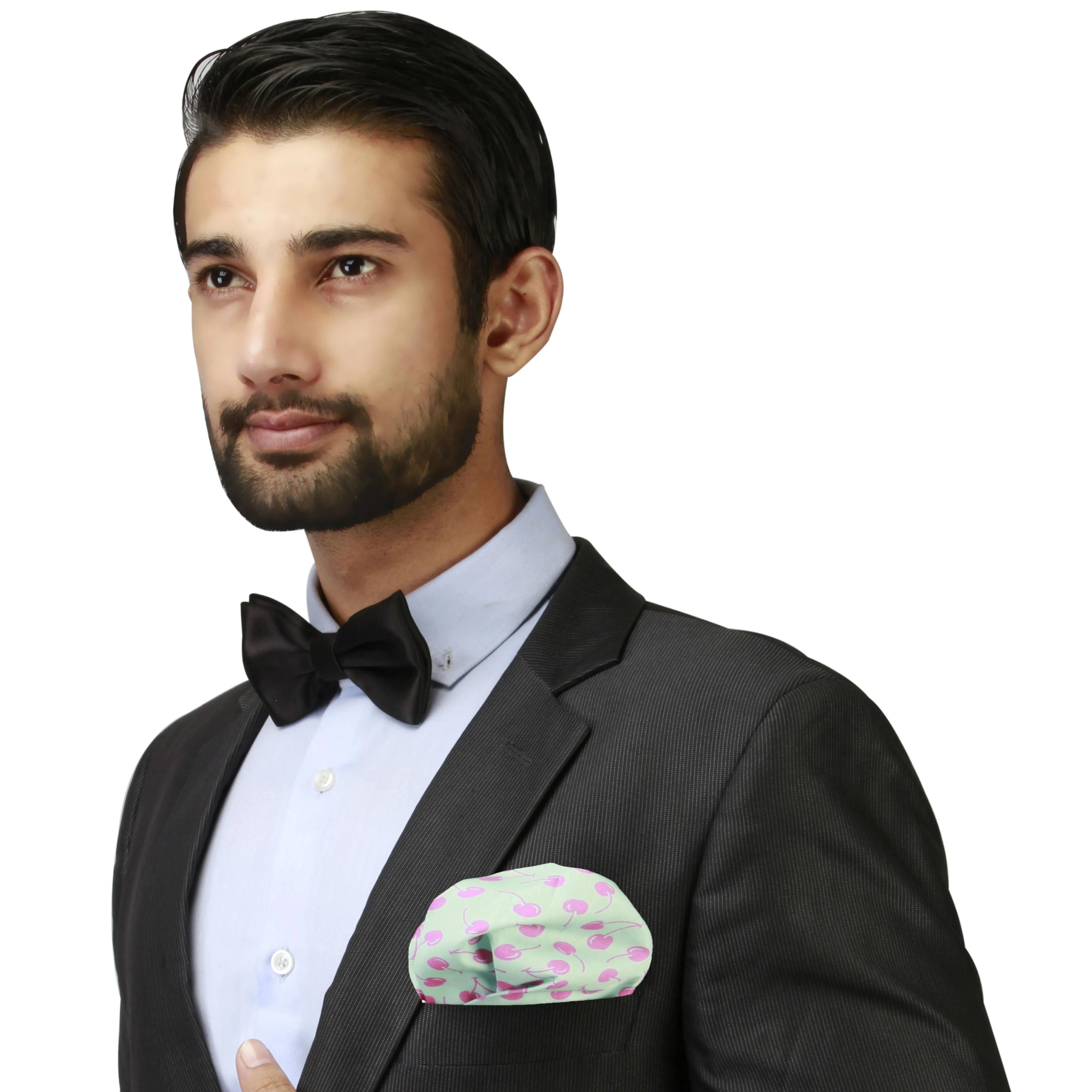 Peluche Plump Cherries  Light Blue and Pink Colored Pocket Square for Men